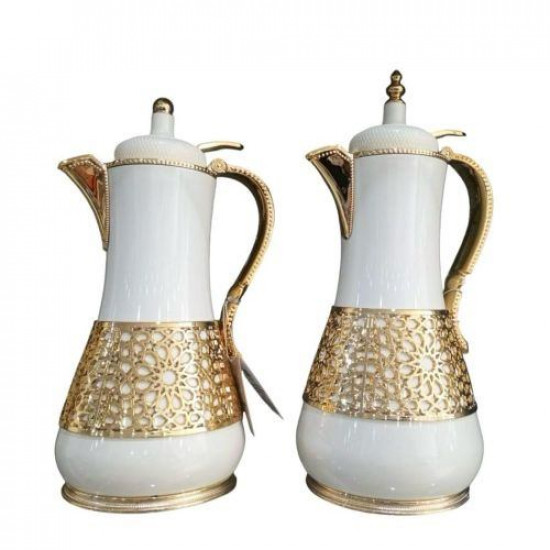 طقم ترامس أبيض ذهبي فاخر لحفظ الشاي والقهوة بأناقة طقم ترامس أبيض ذهبي فاخر لحفظ الشاي والقهوة بأناقة