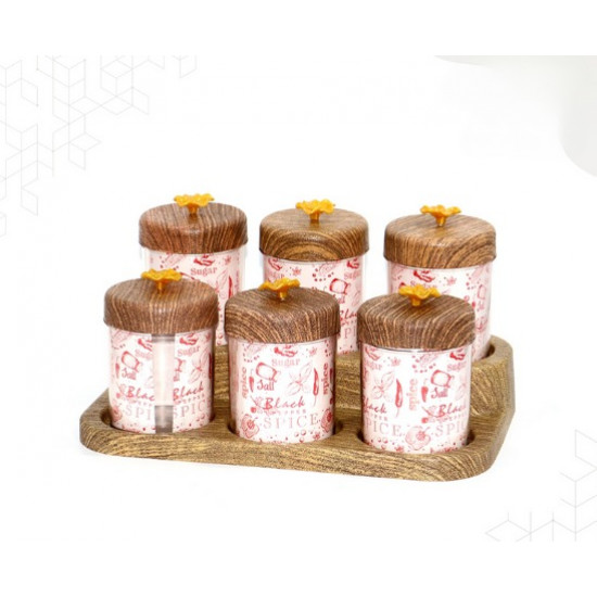 طقم بهارات مميز بغطاء وستاند بشكل خشبي ٦ قطع متكاملة