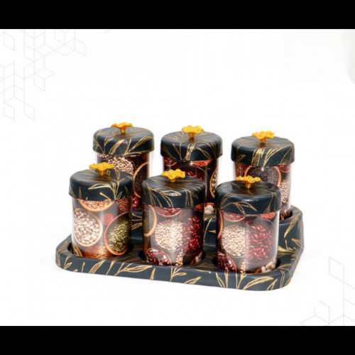 طقم بهارات مميز بغطاء وستاند باللون الذهبي و الاسود