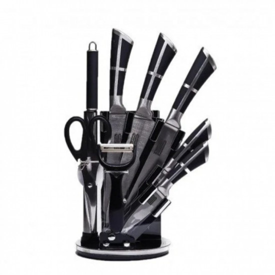 طقم سكاكين مع ستاند 9 قطع لون أسود طقم سكاكين مع ستاند 9 قطع لون أسود