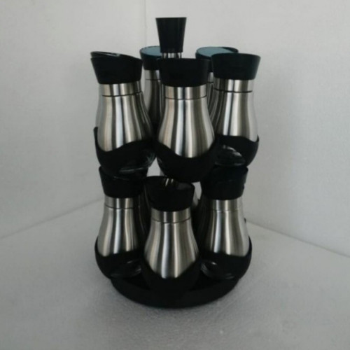 طقم بهارات 12 حبة مع ستاند باللونين الفضي والاسود طقم بهارات 12 حبة مع ستاند باللونين الفضي والاسود