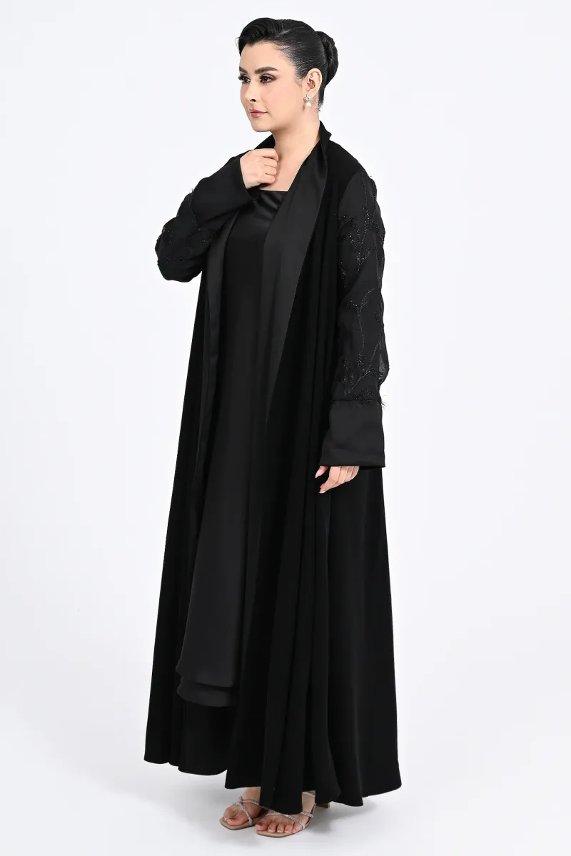 عباية كريب أسود 01018
