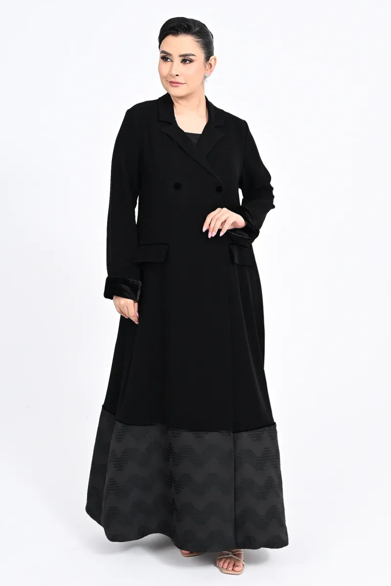 Abaya black Crepe and jakar 01013