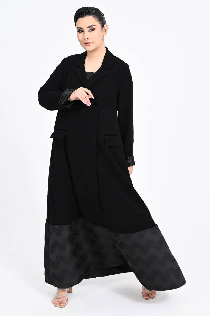 Abaya black Crepe and jakar 01013