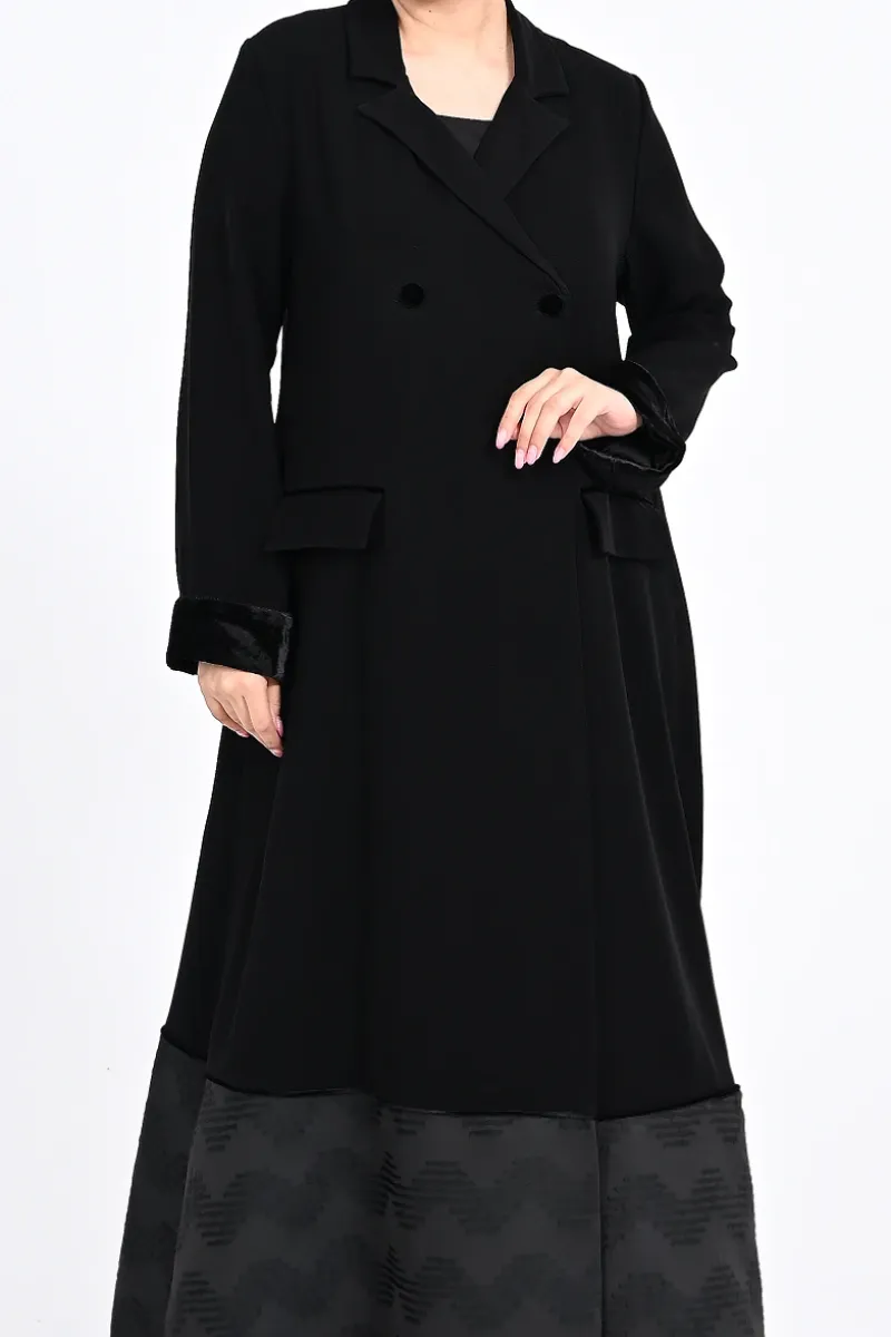 Abaya black Crepe and jakar 01013