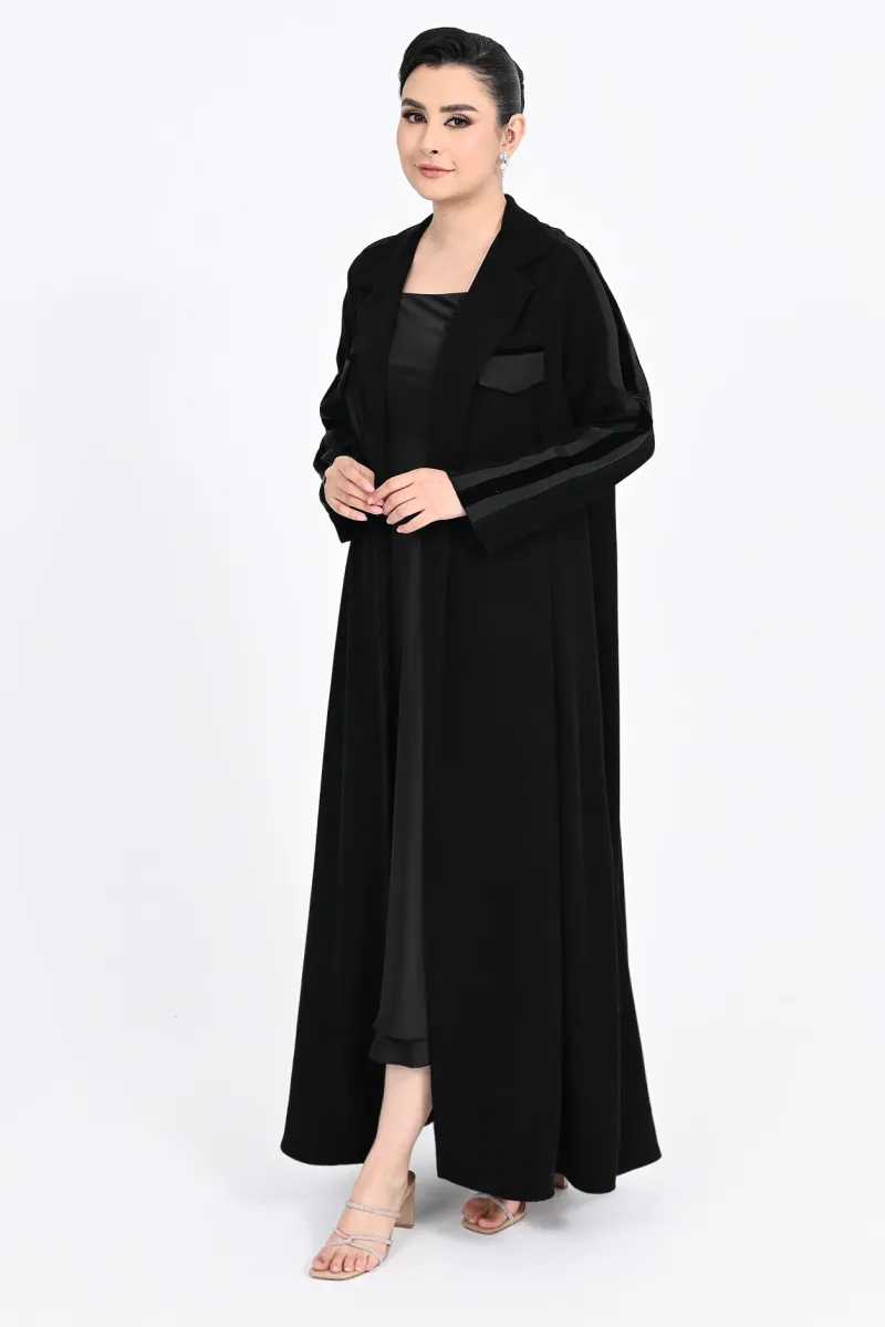 عباية كريب أسود مع جاكار 01012