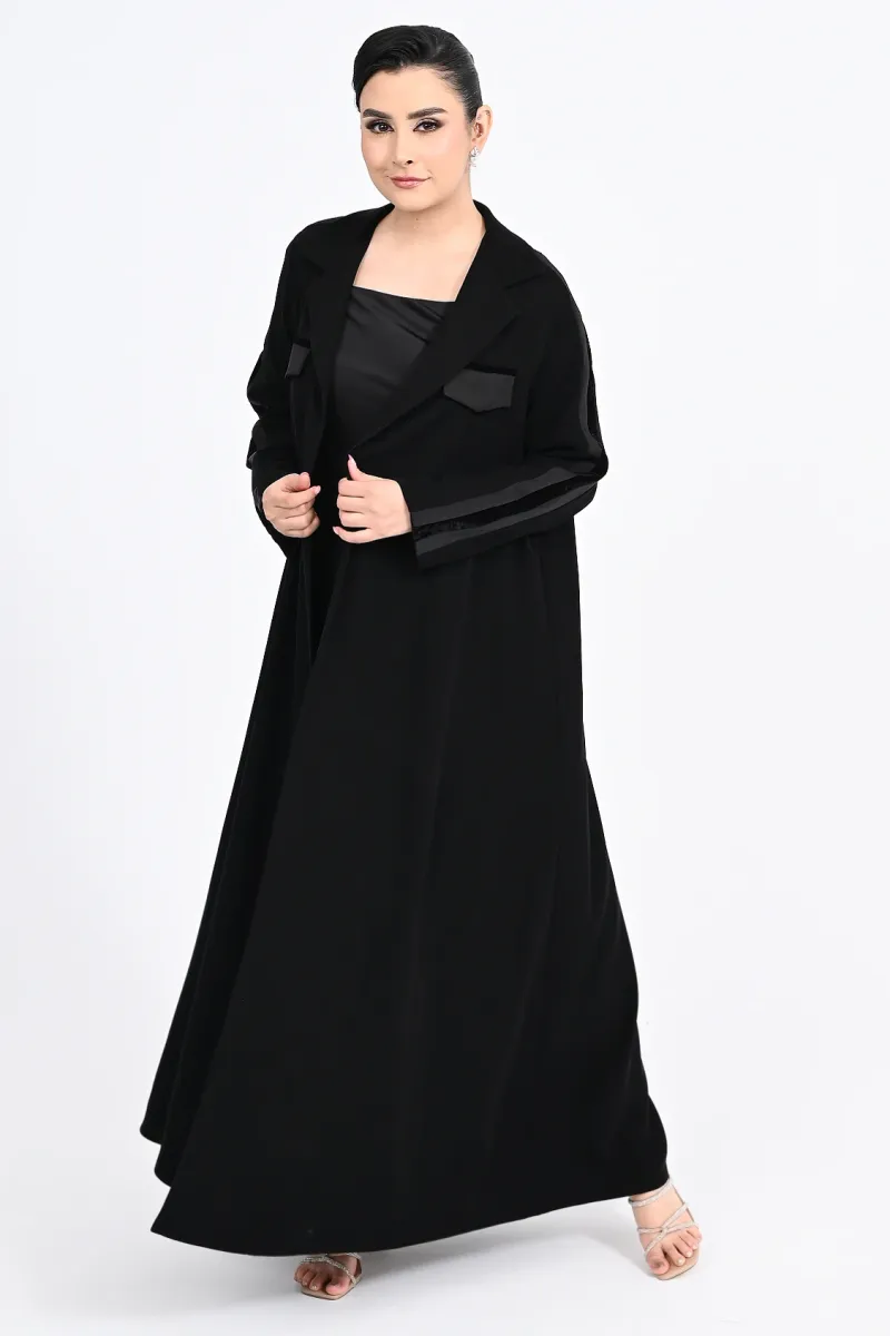 عباية كريب أسود مع جاكار 01012
