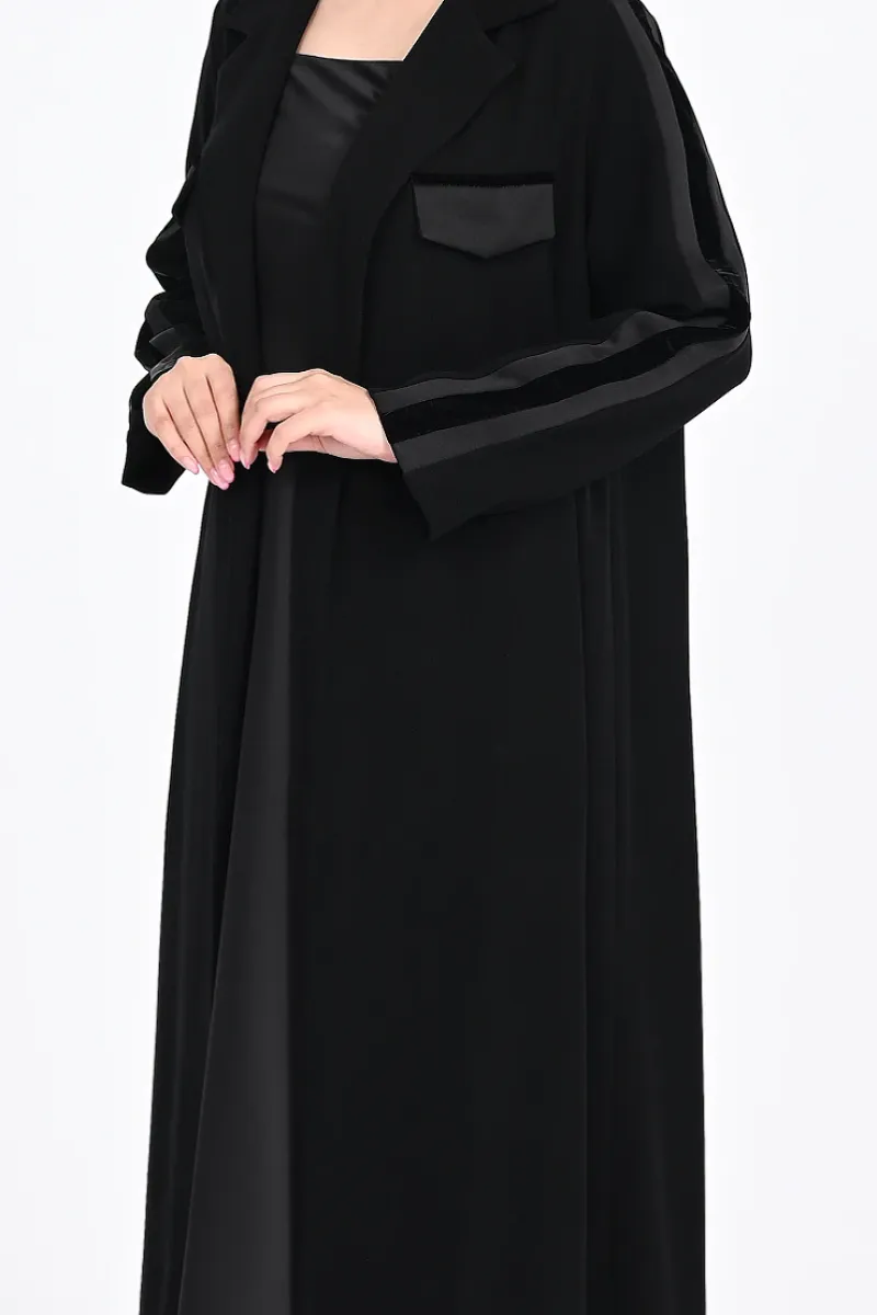 عباية كريب أسود مع جاكار 01012