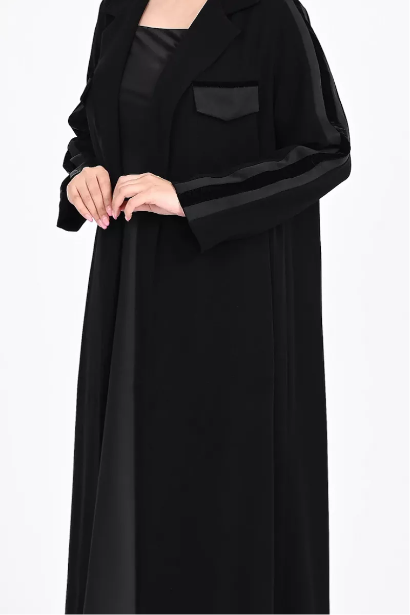 عباية كريب أسود مع جاكار 01012