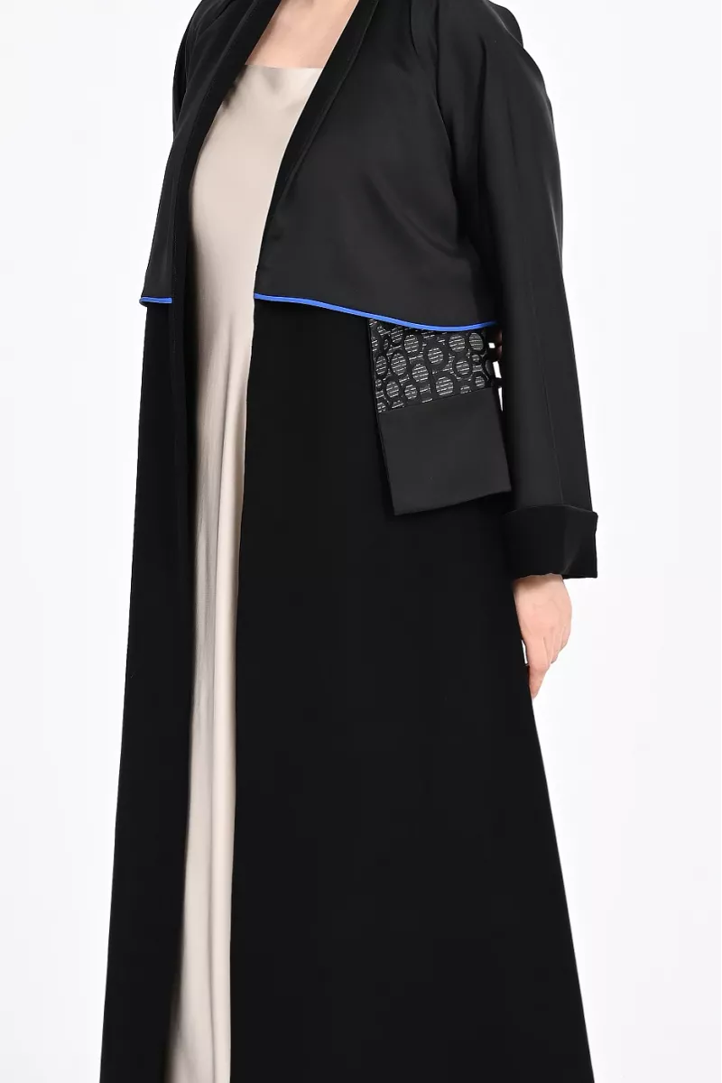 عباية كريب أسود مع جاكار 0108