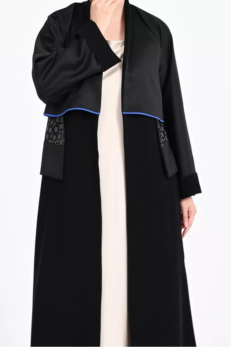 عباية كريب أسود مع جاكار 0108