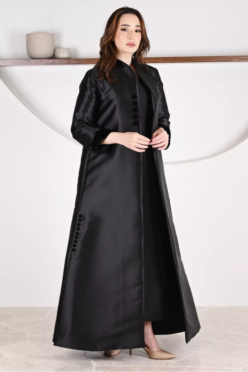عباية 01046 فستان من الحرير التفتا الأسود العميق