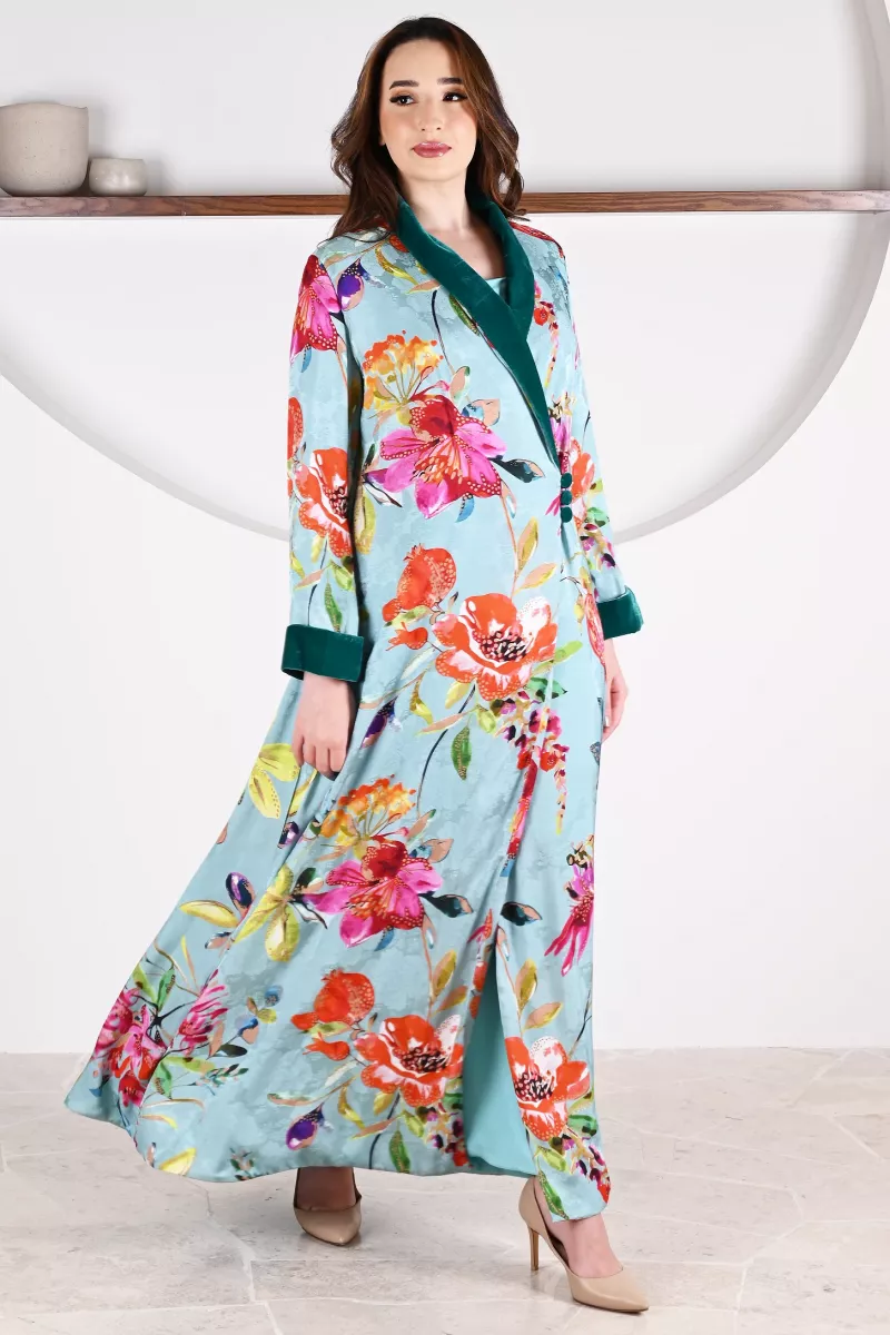 عباية 01055 عباية بليزر متداخلة من قماش فيسكوز رايون