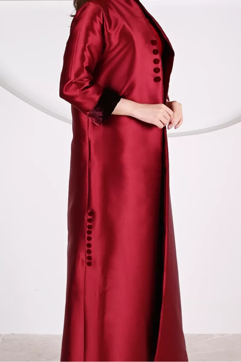 عباية 01057 فستان من الحرير التفتا باللون العنابي