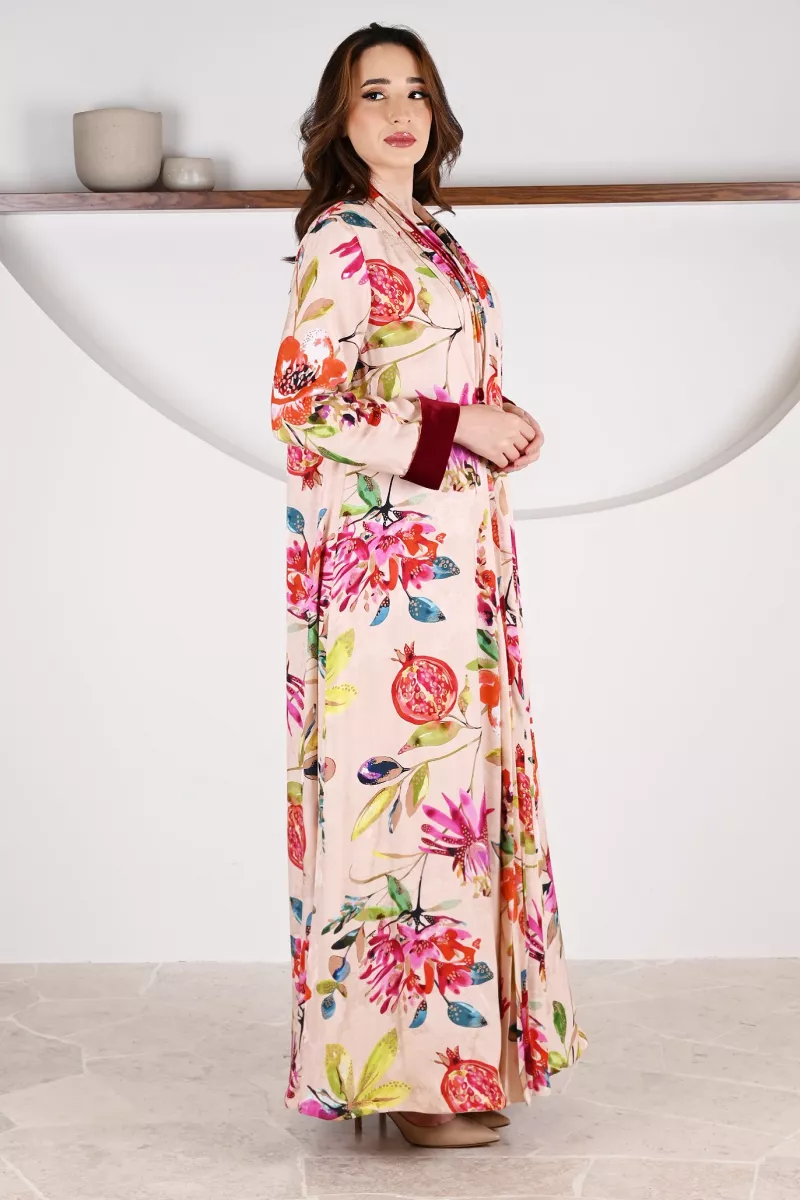 عباية 01059 عباية بليزر متداخلة القطع من قماش رايون  مطبوع 