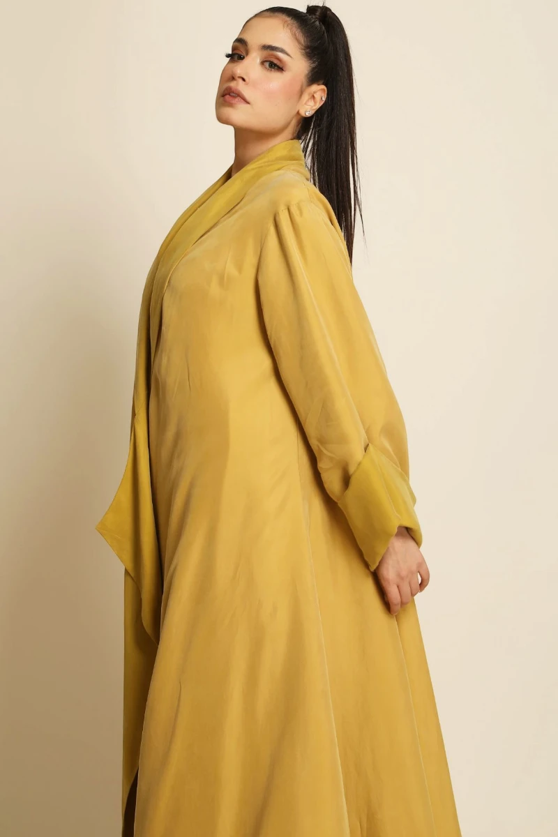 Heavy double faced silk matt yellow Abaya 084