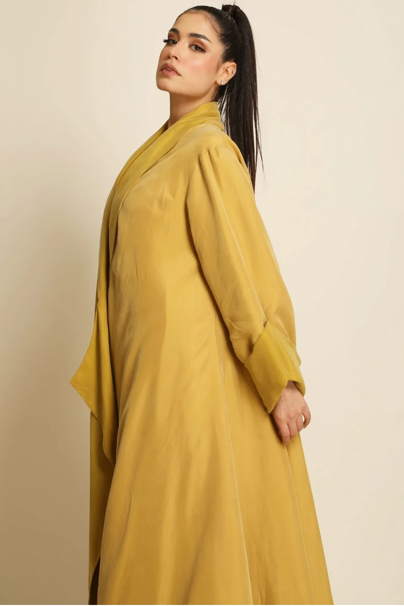 Heavy double faced silk matt yellow Abaya 084