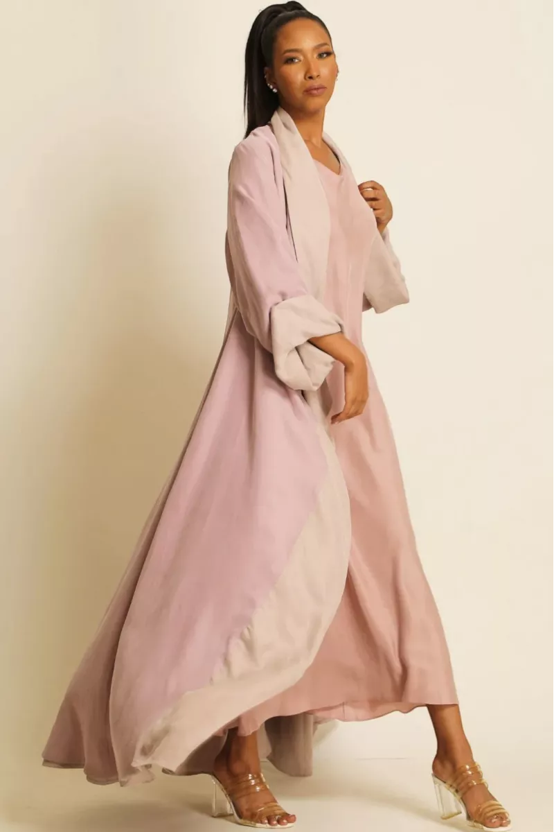 عباية دبل فيس بلون زهري مطفي 076