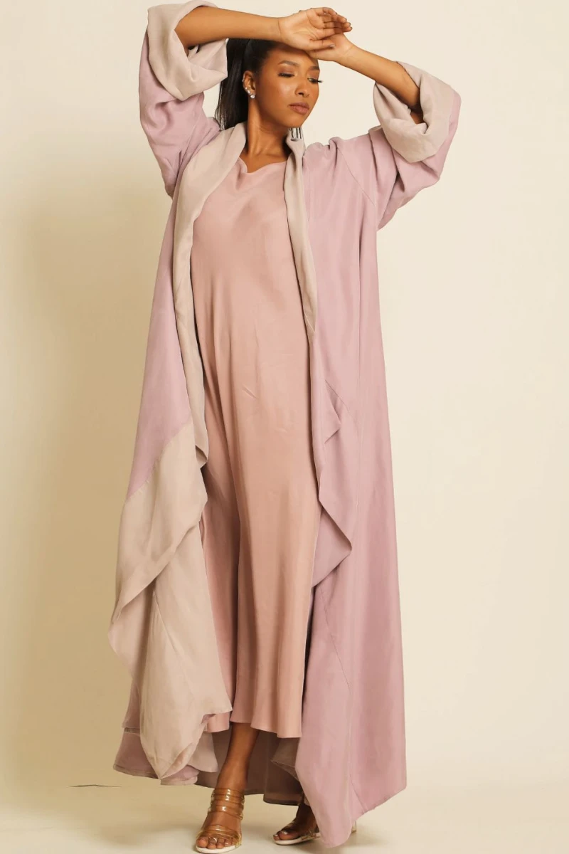 عباية دبل فيس بلون زهري مطفي 076