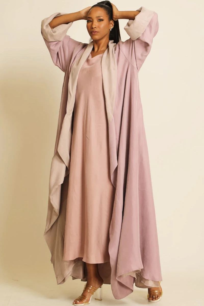 عباية دبل فيس بلون زهري مطفي 076