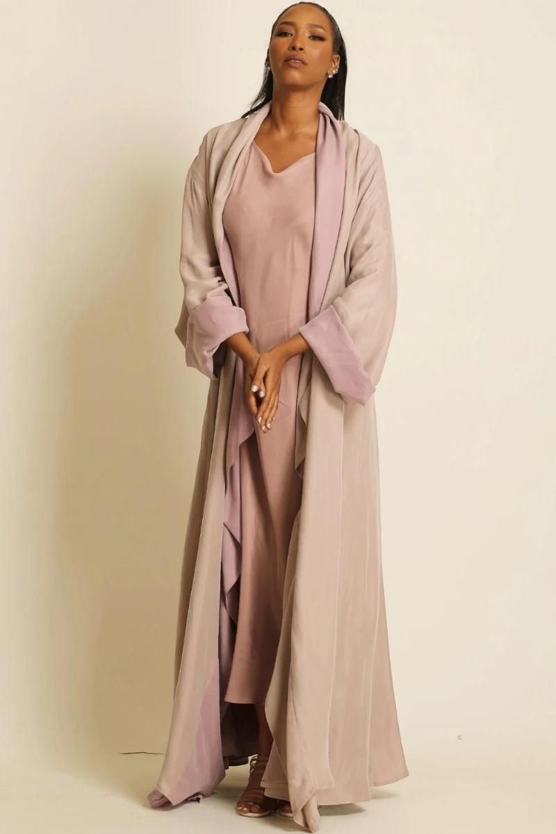 عباية دبل فيس بلون زهري مطفي 076