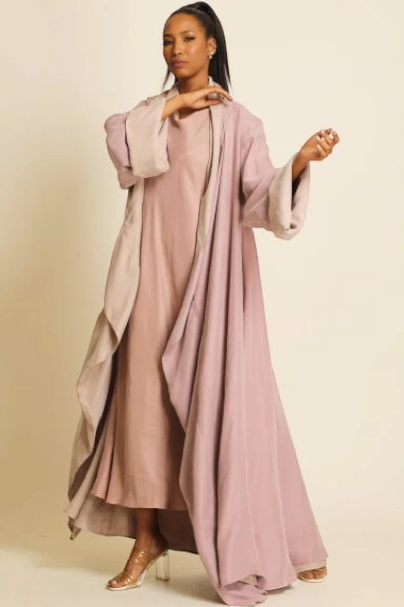 عباية دبل فيس بلون زهري مطفي 076