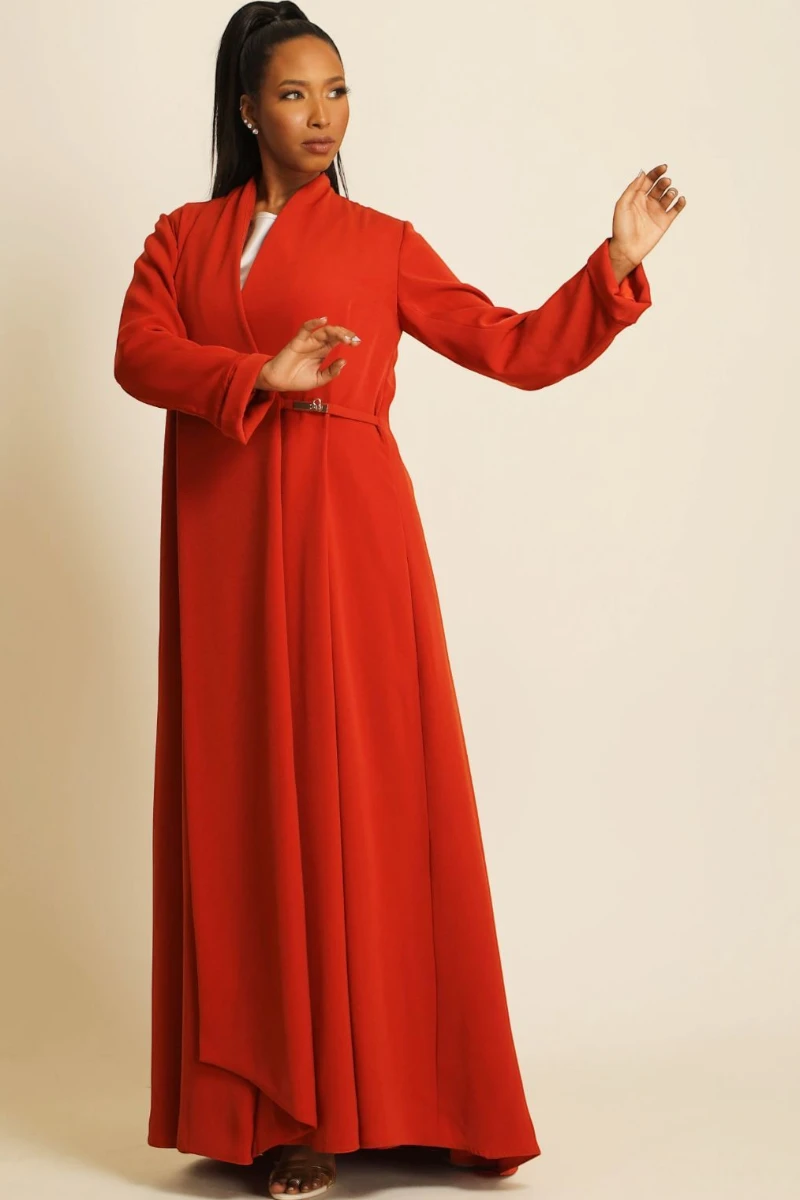 عباية كريب ناعم برتقالي ناري 060