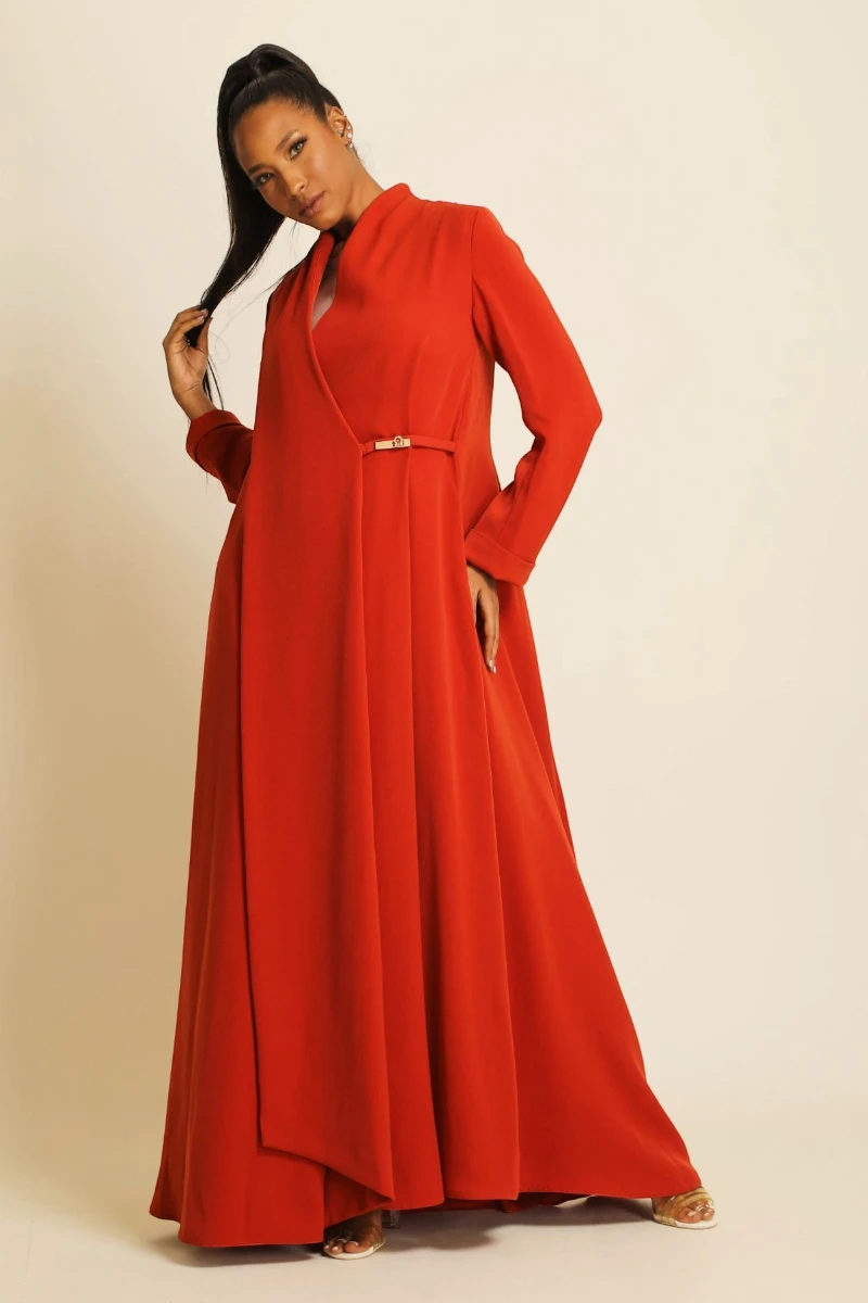 عباية كريب ناعم برتقالي ناري 060