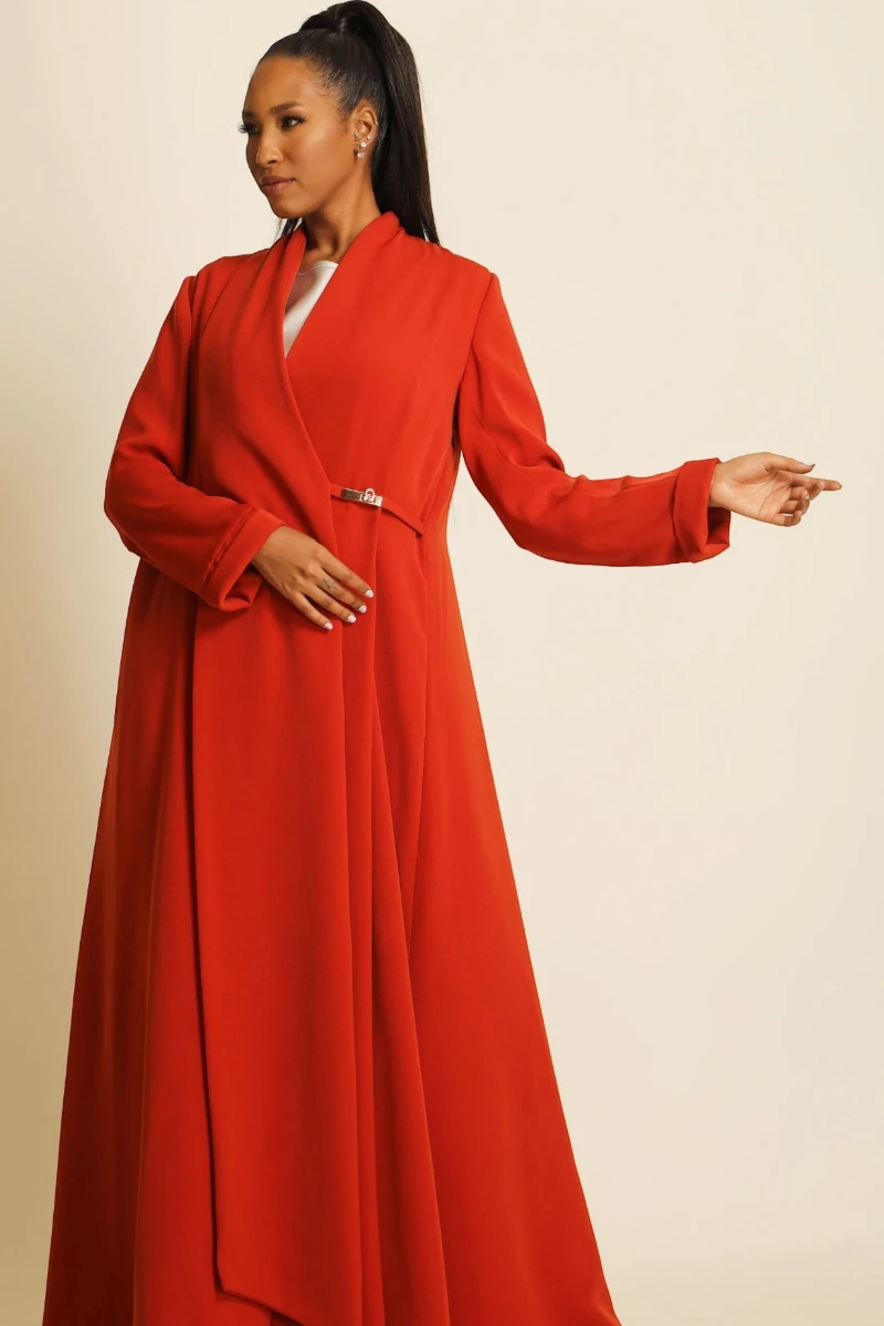 عباية كريب ناعم برتقالي ناري 060