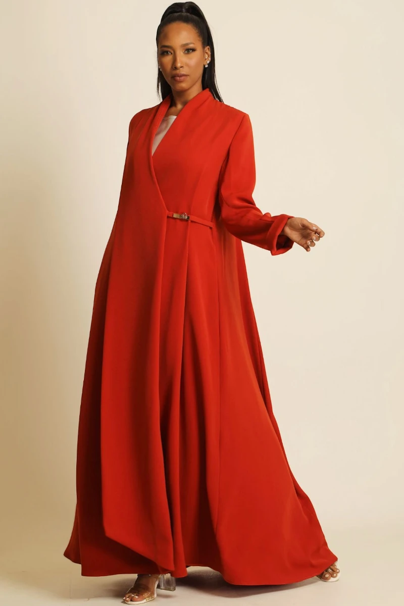 عباية كريب ناعم برتقالي ناري 060