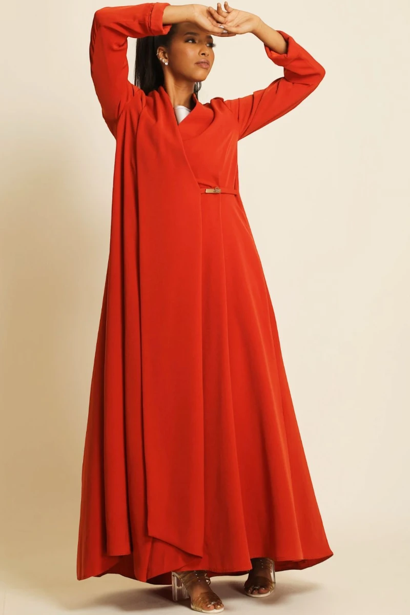 عباية كريب ناعم برتقالي ناري 060