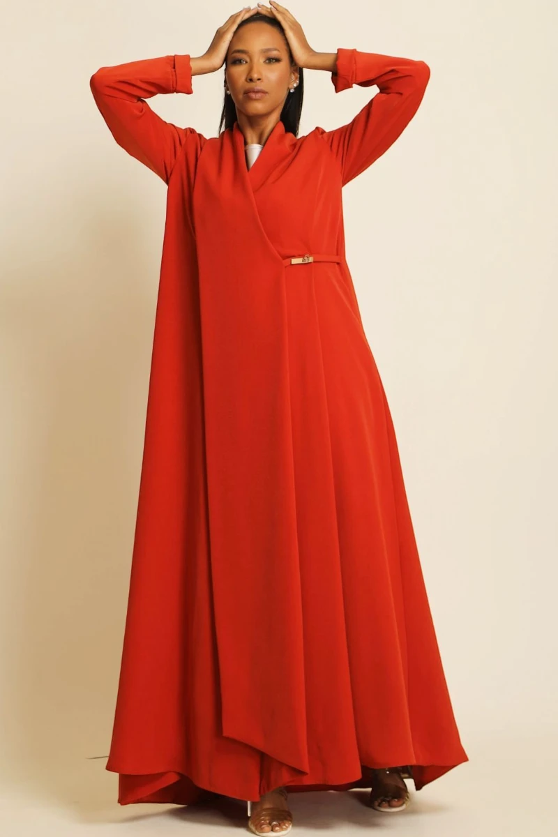 عباية كريب ناعم برتقالي ناري 060