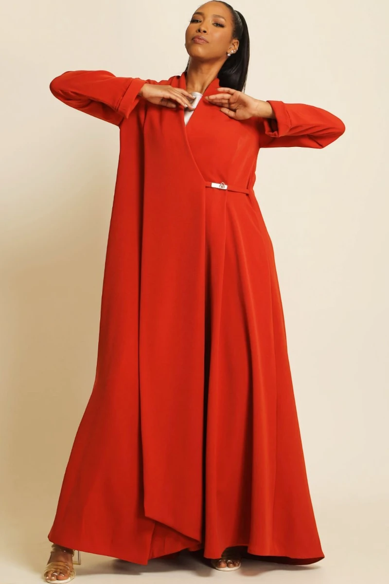 عباية كريب ناعم برتقالي ناري 060