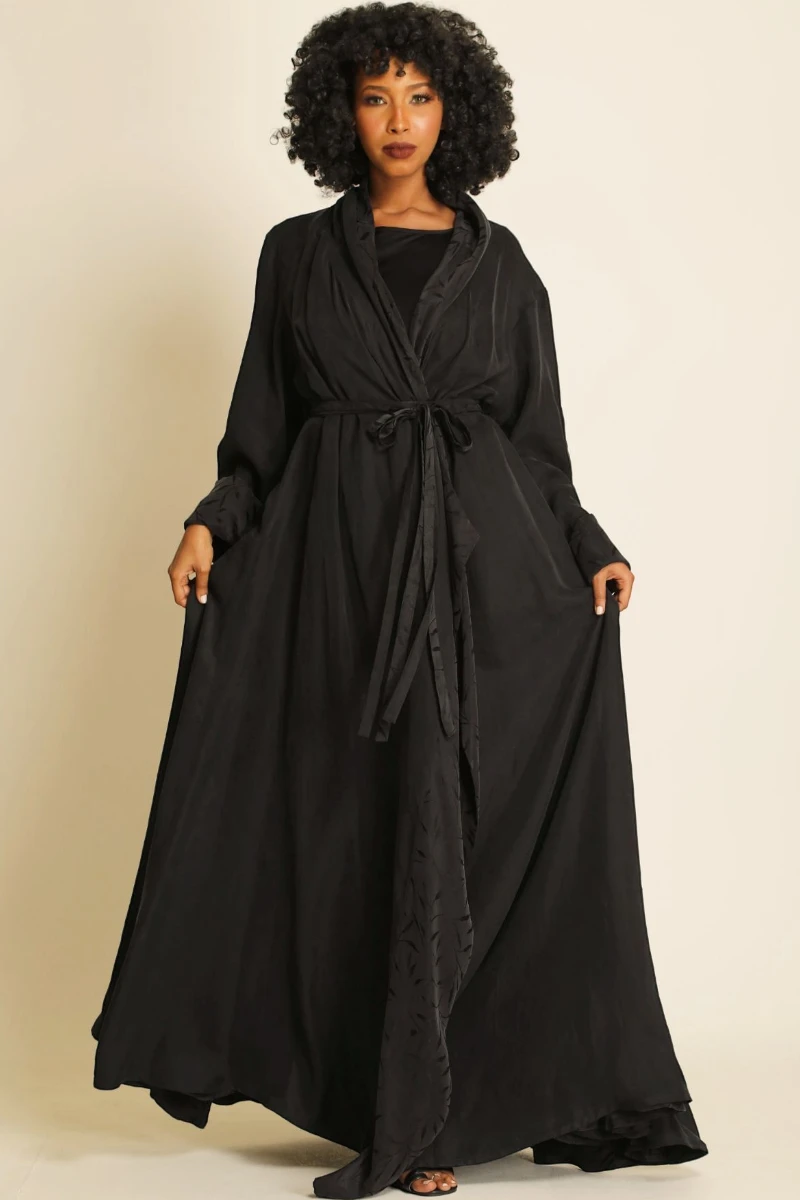Heavy double faced silk matt black Abaya 085
