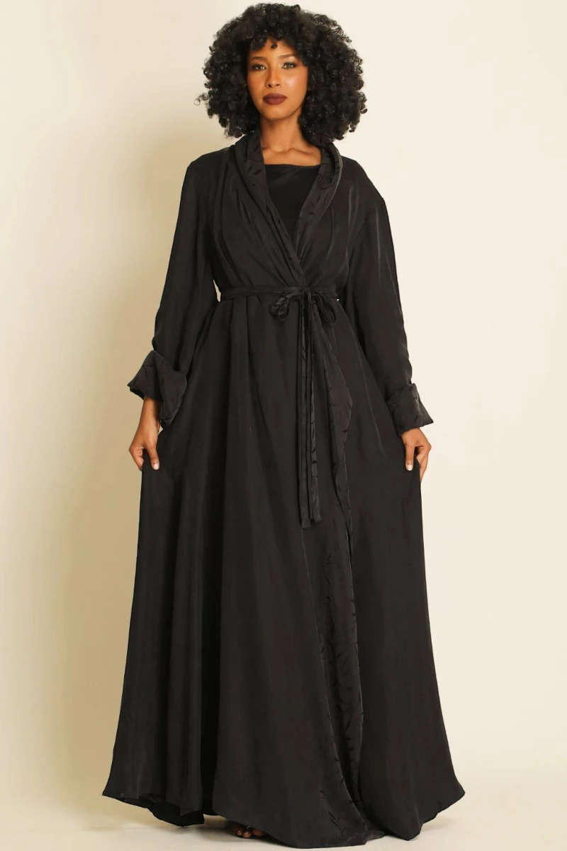 Heavy double faced silk matt black Abaya 085