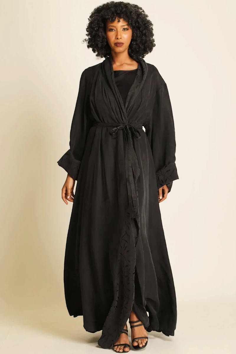 Heavy double faced silk matt black Abaya 085