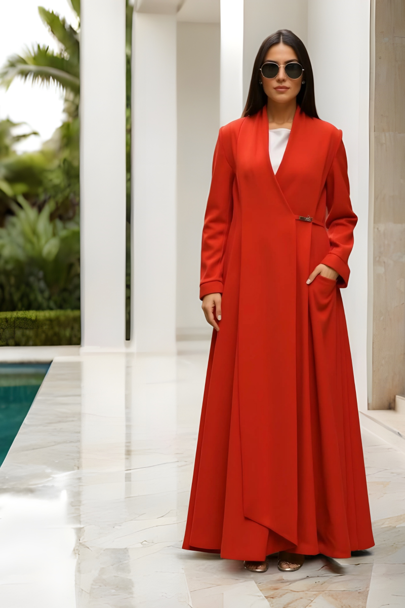 عباية كريب ناعم برتقالي ناري 060 عباية كريب ناعم برتقالي ناري 060