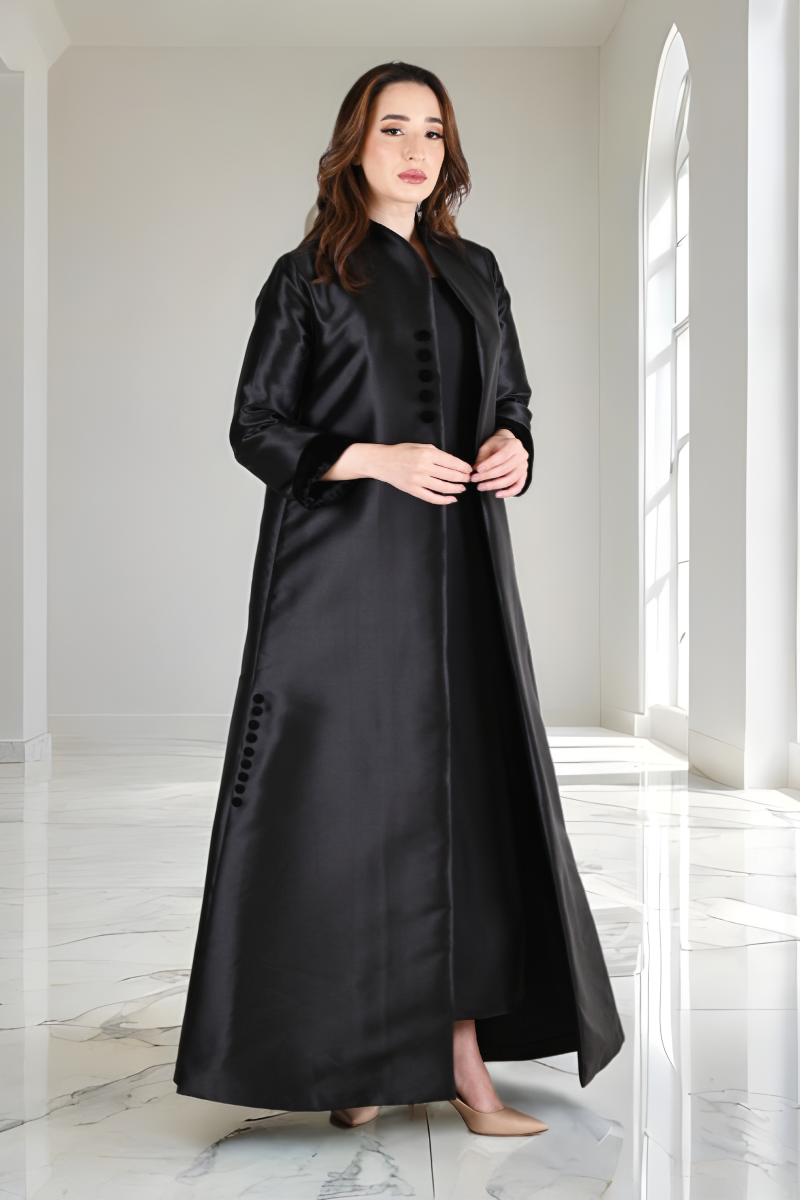 عباية 01046 فستان من الحرير التفتا الأسود العميق عباية 01046 فستان من الحرير التفتا الأسود العميق