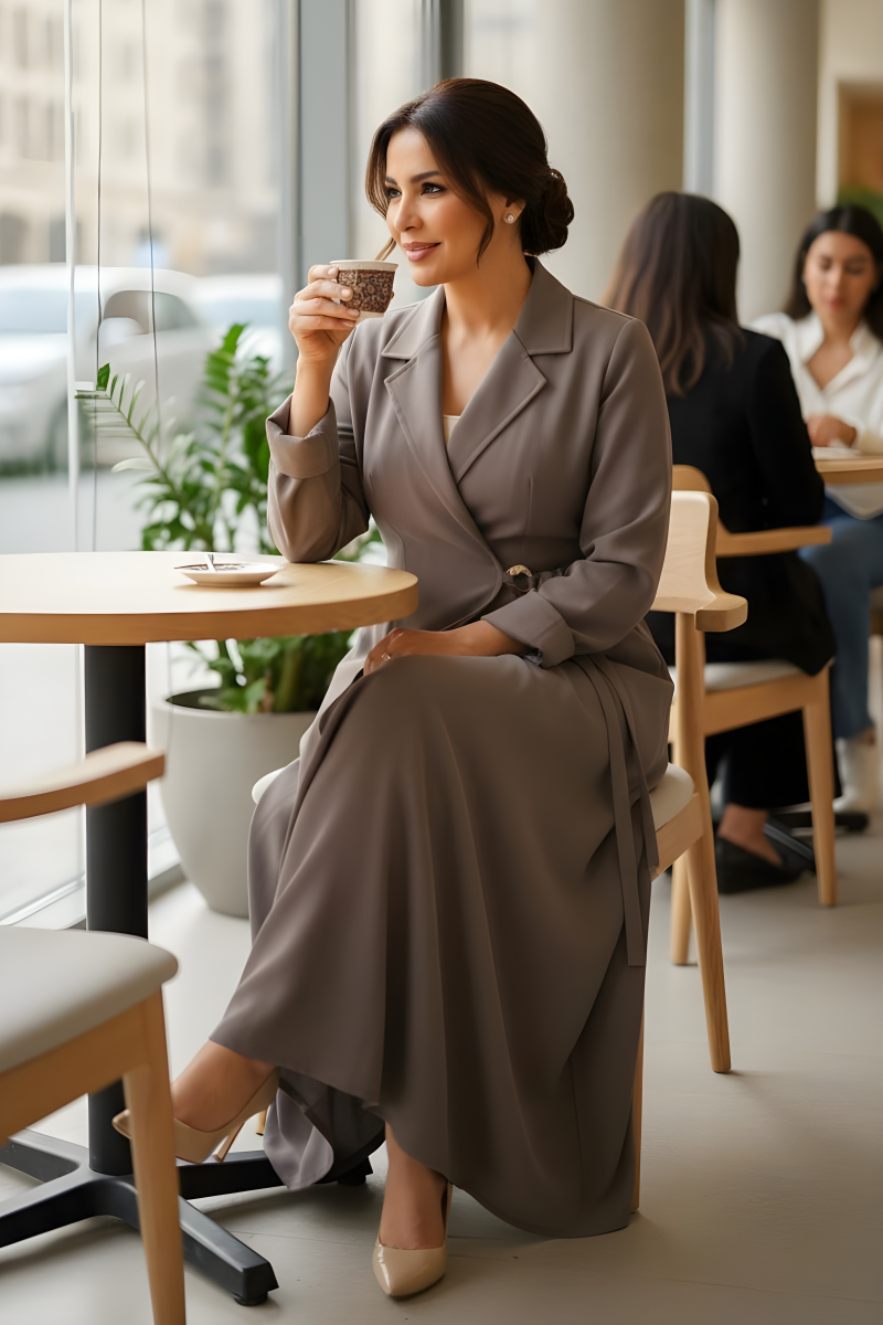 عباية كريب لون كاكي هادئ 01066