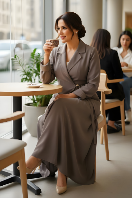 عباية كريب لون كاكي هادئ 01066