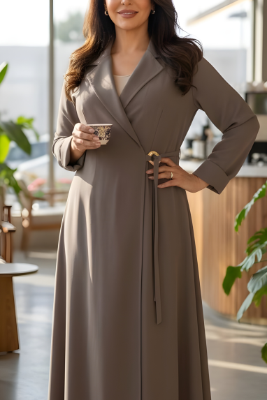 عباية كريب لون كاكي هادئ 01066