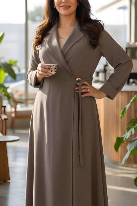 عباية كريب لون كاكي هادئ 01066