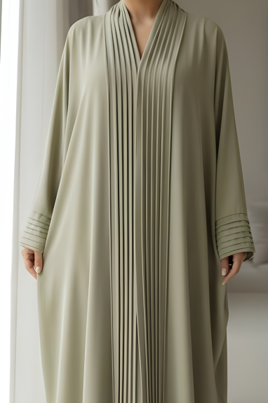 عباية كريب لون ليموني كريمي 01068