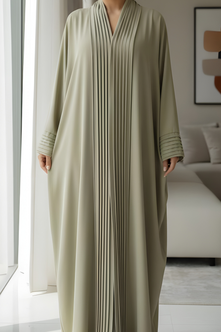 عباية كريب لون ليموني كريمي 01068