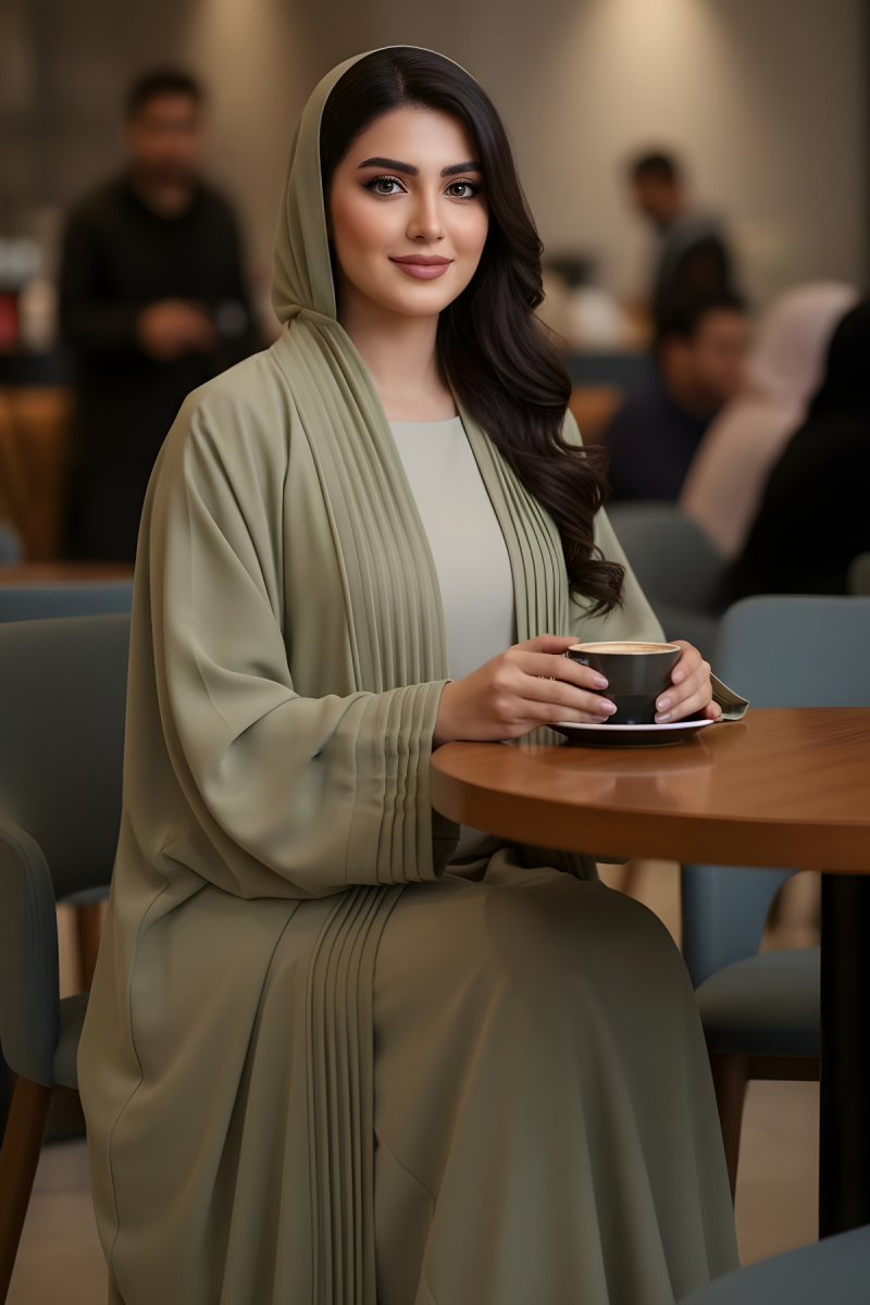 عباية كريب لون ليموني كريمي 01068