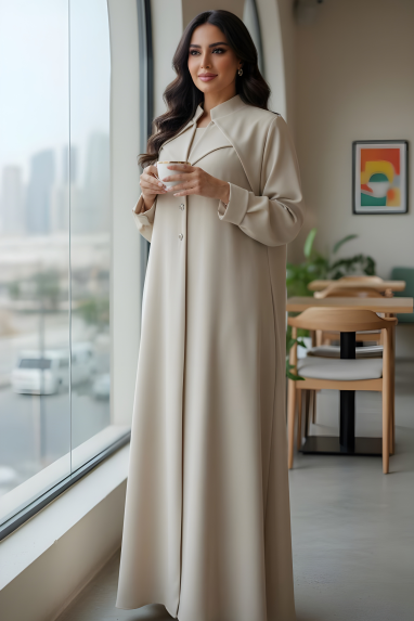 عباية كريب لون كريمي 01069