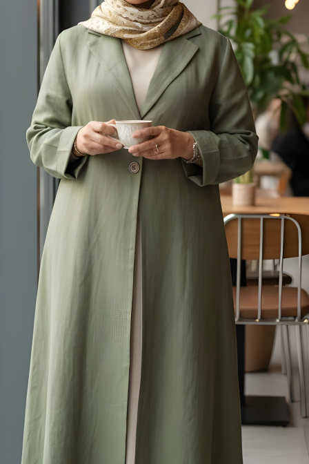 عباية لينين لون أخضر زيتوني 01074