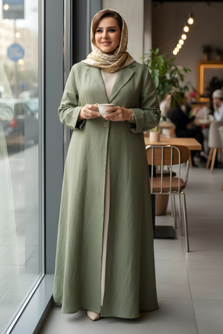 عباية لينين لون أخضر زيتوني 01074