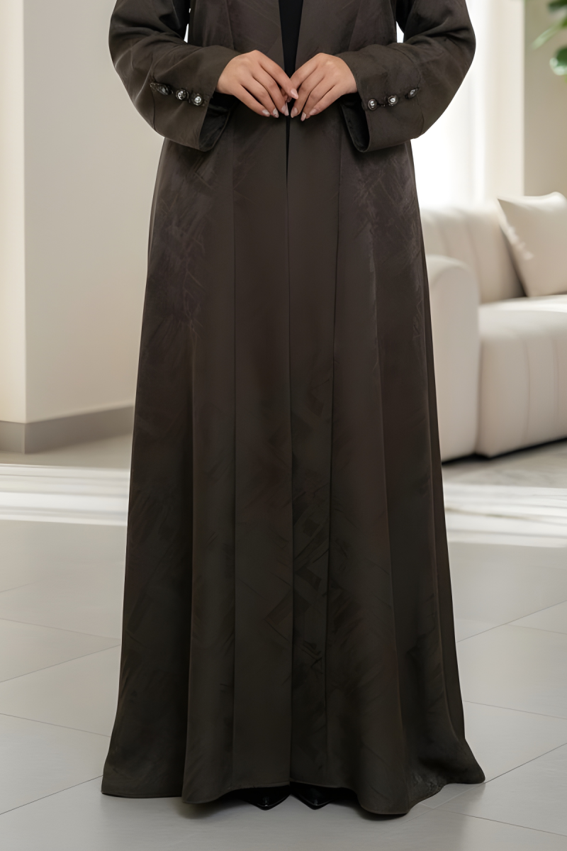 عباية سلك مع كريب ناعم لون بني معتدل 01076