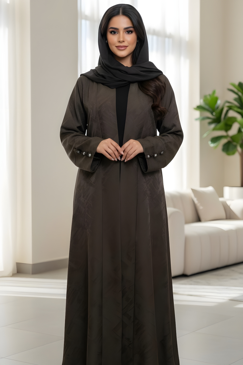 عباية سلك مع كريب ناعم لون بني معتدل 01076